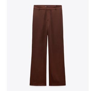 NWT ZARA FULL LENGTH SATIN EFFECT PANTS BROWN
